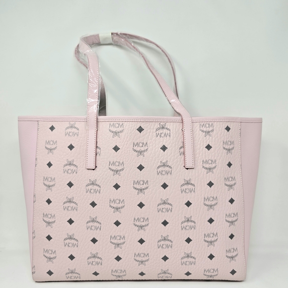 MCM Powder Pink Canvas Leather Visetos PORTUNA Shopper Purse Tote - Picture 3 of 8